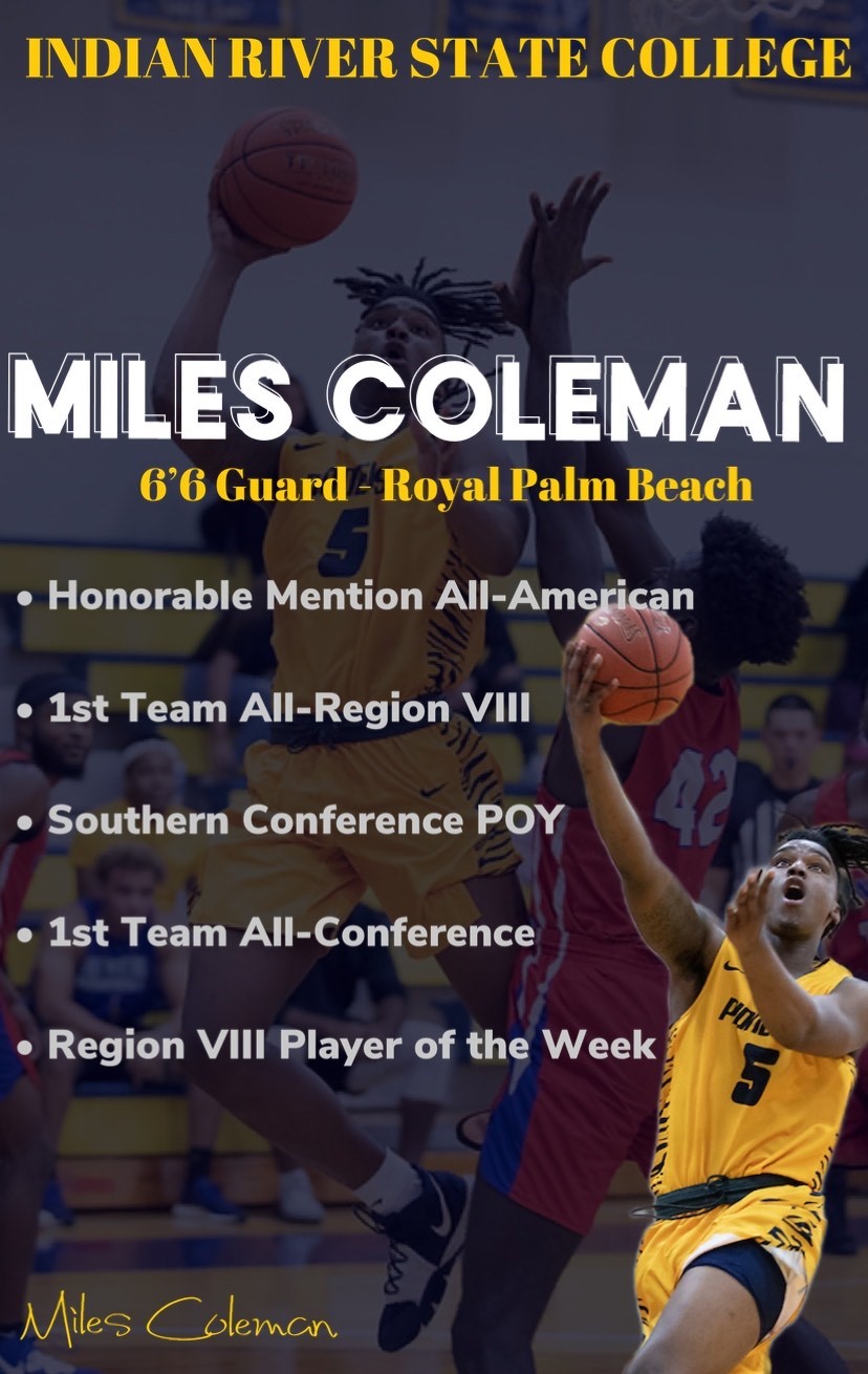 IRSC’s Miles Coleman Named To NJCAA All-American Team